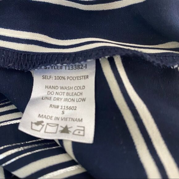 LUSH Blouse Womens Small Navy Blue Metallic Silver Striped Open Back Top - Picture 5 of 5
